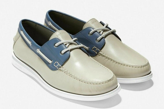 Men's Cole Haan 2-eye Grey Blue Leather Boat Shoes Size 10 - Main Image