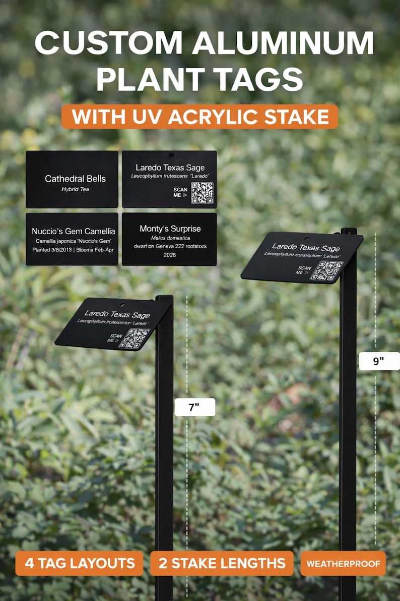 Plant Tag Store Example Personalized Aluminum Plant Tag With Acrylic Stake | 4 Styles | QR Code ...