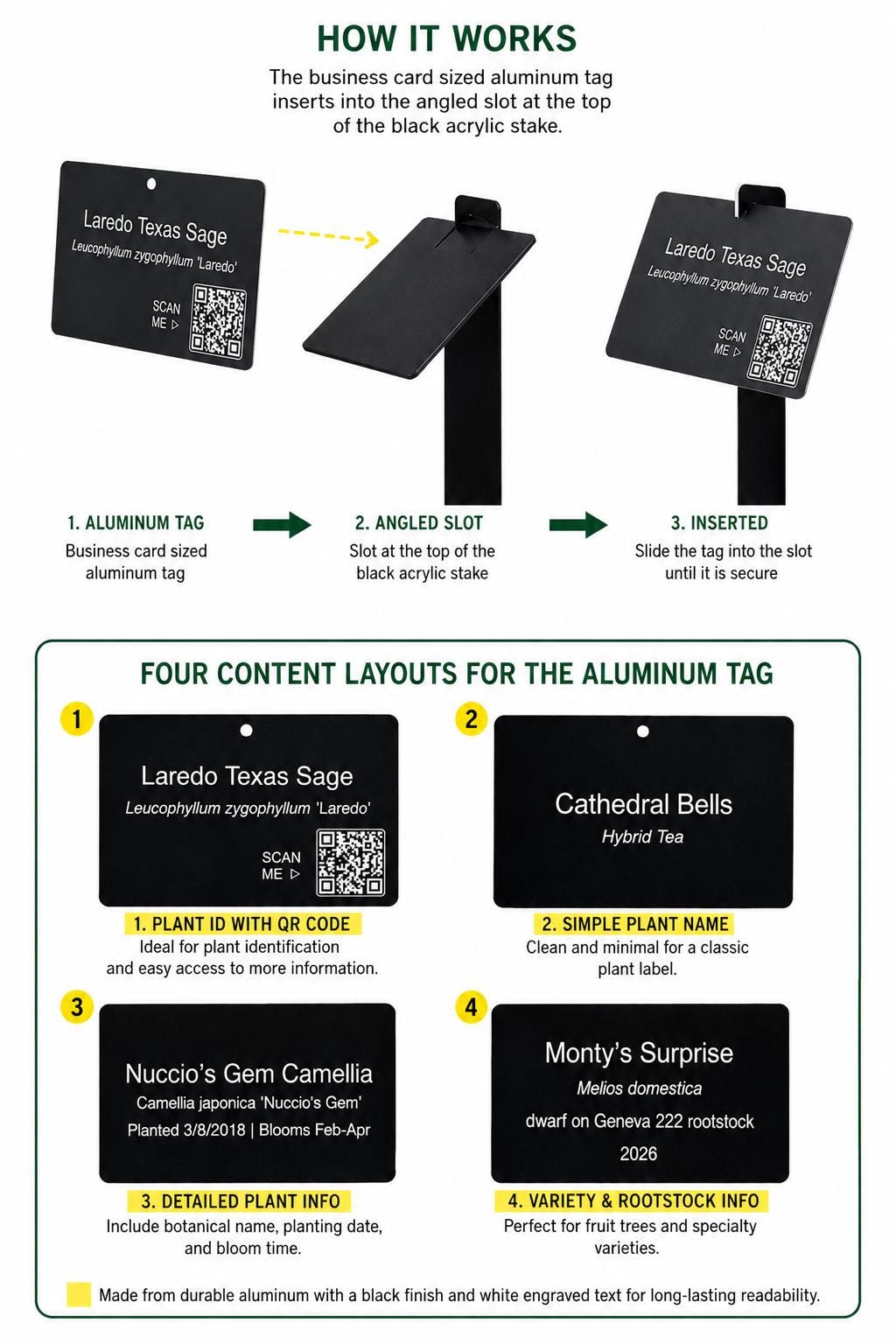 Plant Tag Store Example Personalized Aluminum Plant Tag With Acrylic Stake | 4 Styles | QR Code ...