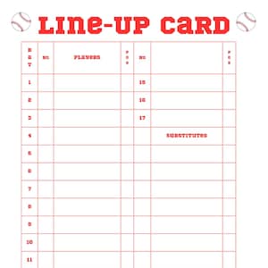 Baseball Lineup Card