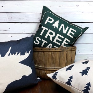 Maine Pillow Cover, Pine Tree State, Rustic Log Cabin Decor, Kennebunkport, Portland, Bar Harbor