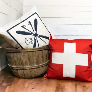 Ski House Pillow Cover Only, Swiss Cross, Rustic Ski Cabin Decor