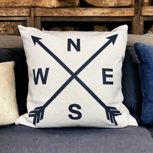 Compass Pillow Cover Only, Rustic Explore National Park & Farmhouse Modern Decor