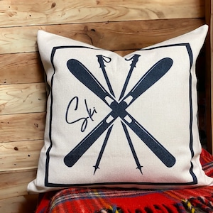 Ski Lodge Cotton Pillow Cover Only, Rustic Winter Cabin Decor