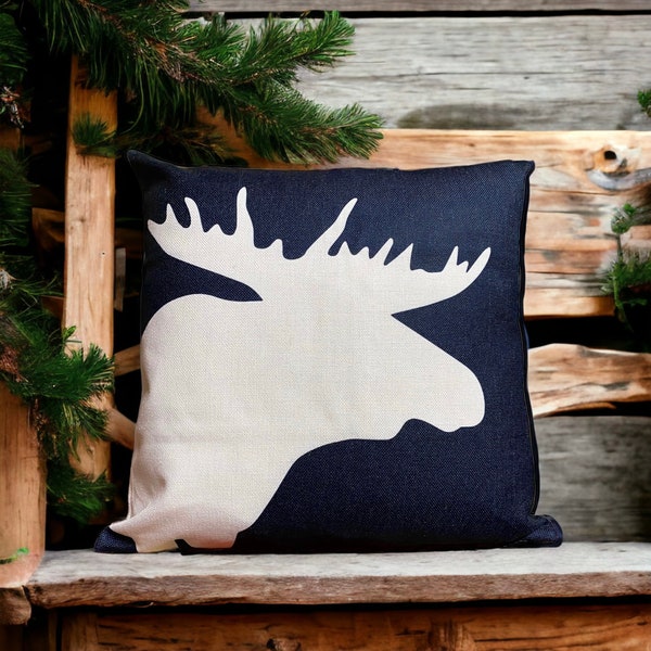 Maine Moose Pillow Cover, Rustic Log Cabin Wildlife Decor,  Lodge
