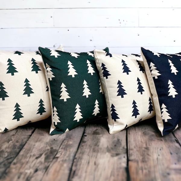 Rustic Pine Tree Pillow Cover: Woodland Cabin Christmas Decor (18x18)