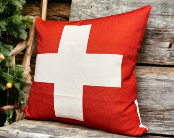 Rustic Ski Patrol Pillow Cover Only, Swiss Cross, Ski Lodge Decor, Lifeguard