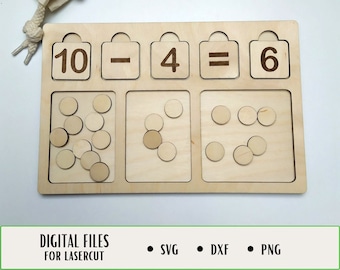 Montessori Learning Numbers, Board with Numbers 1-20, Laser Ready File, Digital Download, SVG