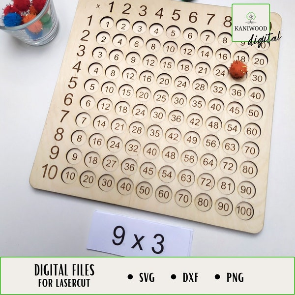 Tablero de multiplicación Montessori, Tablero de matemáticas, Tablero aritmético, SVG, Archivo de corte láser, Descarga digital