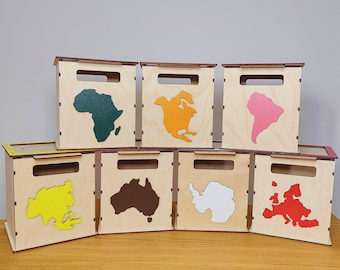 Montessori Continent Box, zestaw pudełek kontynentalnych