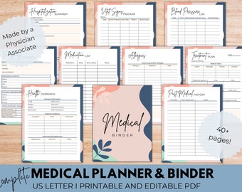 Medical Planner & Binder, Printable and Editable PDF