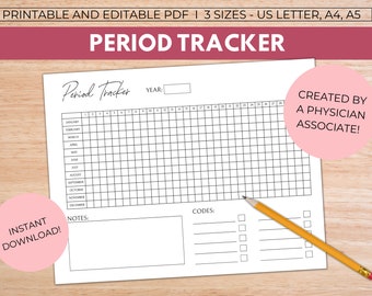 Period Tracker, Menstrual Cycle Tracker, Fertility and Ovulation Tracker, Instant PDF Download