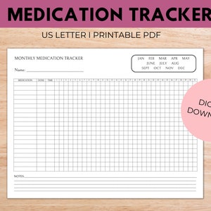 Monatlicher Medikations-Tracker, druckbarer Medikamenten-Tracker, digitaler Download