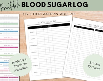 Blood Sugar Log, Diabetes Log, Blood Sugar Tracker, Printable PDF