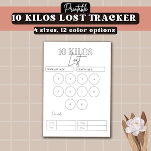 Rastreador de pérdida de peso imprimible de 10 kilos: controle los kilos perdidos: descarga digital: pesaje semanal, gráfico de pérdida de peso, objetivo de pérdida de peso