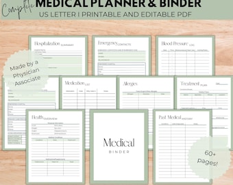 Medical Planner & Binder, Printable and Editable PDF