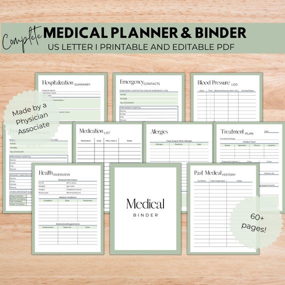 Medical Planner & Binder, Printable and Editable PDF