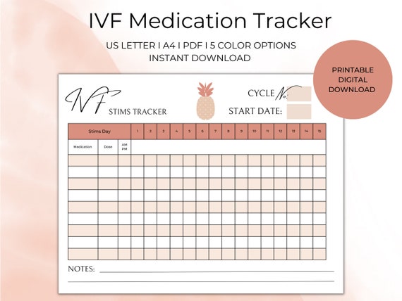 IVF Medication Tracker, IVF Journal, Printable PDF, Binder Insert