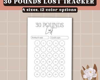 30 pounds Printable Weight Loss Tracker - Track Your Pounds Lost - Digital Download - Weekly Weigh In, Weight Loss Chart, Weight Loss Goal