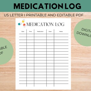 Medikations-Log, druckbares Medikamenten-Log, bearbeitbares PDF, digitaler Download