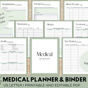 Medical Planner & Binder, Printable and Editable PDF