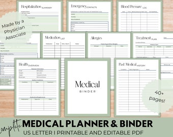 Medical Planner & Binder, Printable and Editable PDF