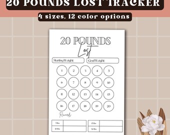 20 Pounds Printable Weight Loss Tracker - Track Your Pounds Lost - Digital Download - Weekly Weigh In, Weight Loss Chart, Weight Loss Goal