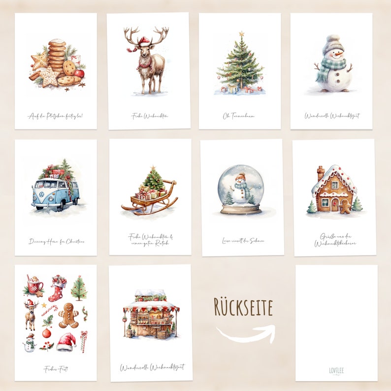 LOViLEE® Christmas cards set of 10 including extra envelopes & stickers high-quality postcards for Christmas premium quality greeting cards image 5