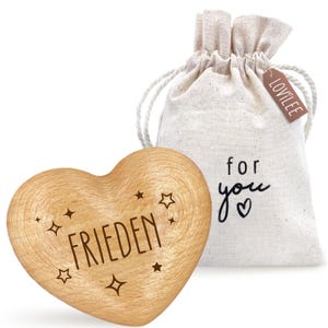 LOViLEE® Handcharme, Vrede – Houten Hart inclusief extra cadeauzakje en wenskaartenset – Geluksbrenger, Cadeau en Aanmoediging
