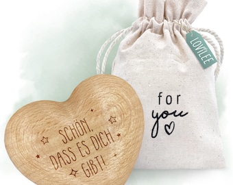 LOViLEE® hand flatterer, nice that you exist - wooden heart incl. extra gift bag & greeting card set - lucky charm, gift, encouragement