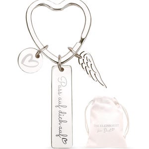 Hjärtformad nyckelring i presentset - Ta hand om dig själv, silver - lyckobringare, skyddsängel för familj, vänner, körkort, resor