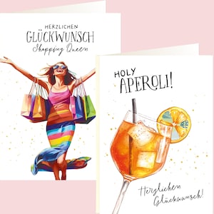LOViLEE® cash gift "Shopping Queen en Aperol" wensvervuller vouwkaarten met gouden folie incl. Envelopstickers, eBook-verjaardagskaarten