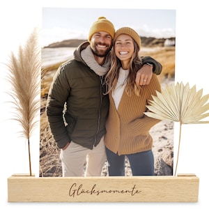 LOViLEE® Lot de 2 porte-cartes en bois, Moments of Happiness – Support de cartes avec jeu de cartes supplémentaire – Décoration, porte-cartes, porte-photo et cadeau