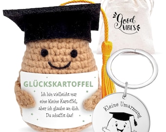 Lucky charm "Johann" in a gift set: Lucky potato + gift bag & keychain + sticker - Positive potato handmade