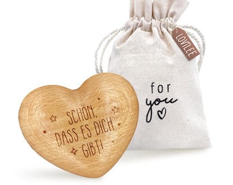 Wooden heart, perfect for tactile enjoyment, "It's so good that you exist" – heart including extra gift bag & greeting card set – lucky charm, gift, encouragement