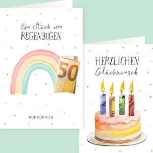 LOViLEE® geldcadeau-vouwkaarten "Muizen en gelddrukmachine" met goudfolie incl. Envelop, stickers, e-book verjaardagskaarten voucher