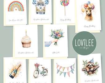 LOViLEE® greeting cards including extra envelopes and stickers for every occasion in a gift set of 10 - high-quality birthday cards, greeting cards