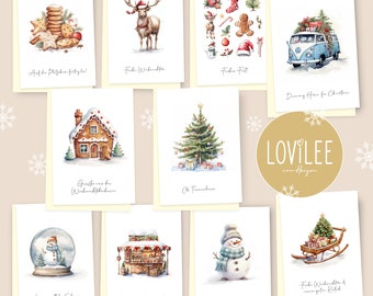 LOViLEE® Weihnachtskarten 10er Set inkl. extra Umschläge & Sticker - hochwertige Postkarten zu Weihnachten - Grußkarten premium Qualität