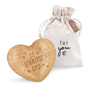 Wooden heart for your hands, "You can do it!" – includes extra gift bag and greeting card set – lucky charm, gift and encouragement LOViLEE® image 1