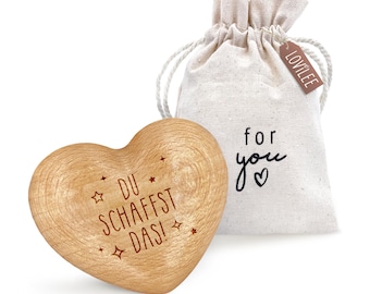 Wooden heart for your hands, "You can do it!" – includes extra gift bag and greeting card set – lucky charm, gift and encouragement LOViLEE®