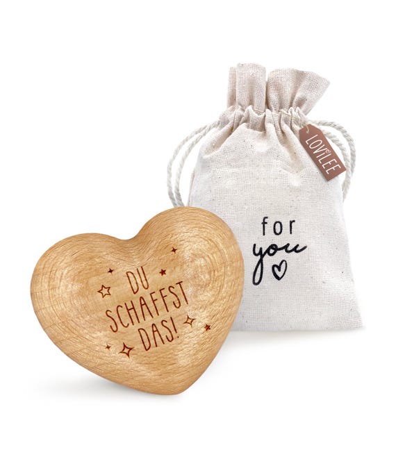 Handschmeichler Holzherz, Du schaffst das –  inkl. extra Geschenkbeutel und Grußkartenset – Glücksbringer, Geschenk und Mutmacher LOViLEE®