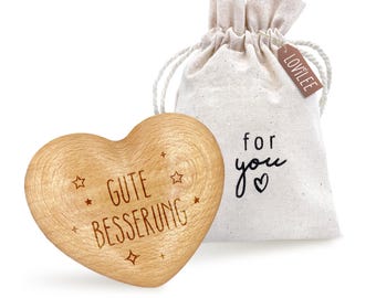 Heart-shaped worry stone, get well soon – heart including extra gift bag and greeting card set – lucky charm, gift, encouragement, illness
