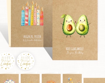 Set verjaardagskaarten met enveloppen en stickers - 10 verjaardagskaarten, wenskaarten van natuurlijk papier - vouwkaarten, felicitatiekaarten