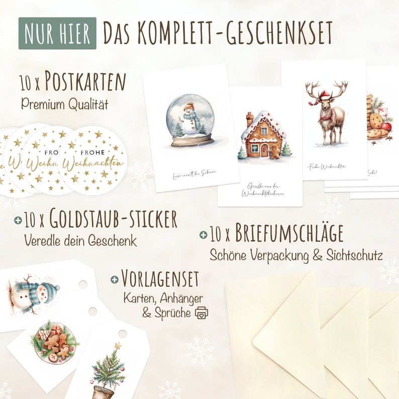 LOViLEE® Weihnachtskarten 10er Set inkl. extra Umschläge & Sticker hochwertige Postkarten zu Weihnachten Grußkarten premium Qualität Bild 4