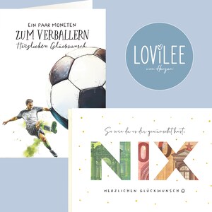 LOViLEE geldgeschenk "Voetbal en Niets" wensvervulling vouwkaarten met gouden folie incl. Stickers op enveloppen, vouchers voor e-bookverjaardagskaarten