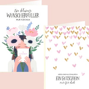 LOViLEE® Voucher Vouwkaarten "Bloemen en Harten" met Gouden Folie Incl. Envelop, sticker, e-book met verjaardagskaarten en felicitatiekaarten