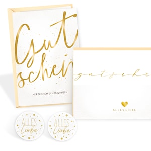 Gift certificate in gold "Typography" Folded cards with gold foil including envelope, gold stickers Birthday cards Congratulations Confirmation