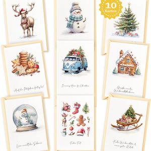 Weihnachtskarten in Aquarell 10er Set inkl. extra Umschläge & goldene Sticker - hochwertige Postkarten zu Weihnachten - Grußkarten