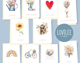 LOViLEE® thank you cards including extra envelopes & stickers for every occasion in a gift set of 10 - high-quality greeting cards, thank you cards