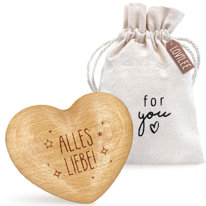LOViLEE® Handschmeichler, Gute Besserung – Holz-Herz inkl. extra Geschenkbeutel und Grußkartenset – Glücksbringer, Geschenk und Mutmacher